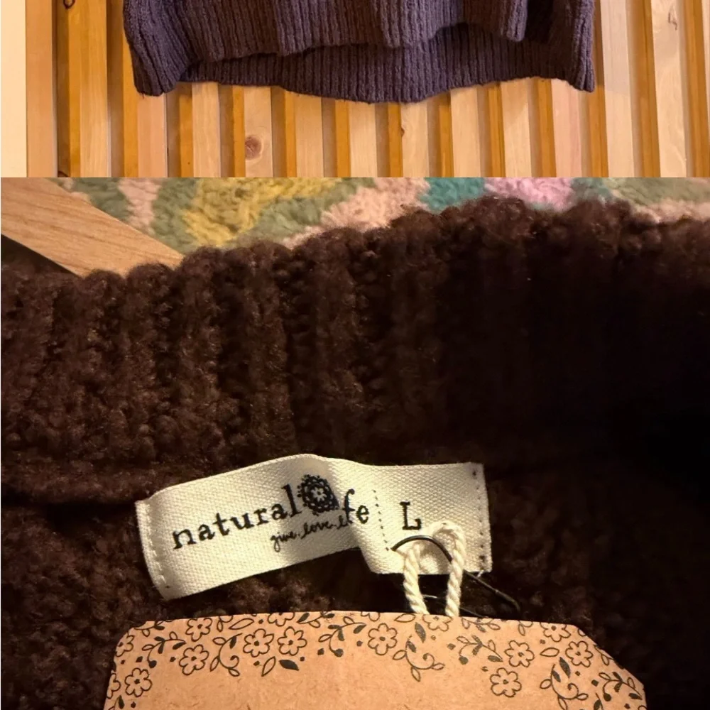 NATURAL LIFE Chocolate Cable Knit Long Sweater Large nwt pit 24” length 33” - Picture 2 of 6